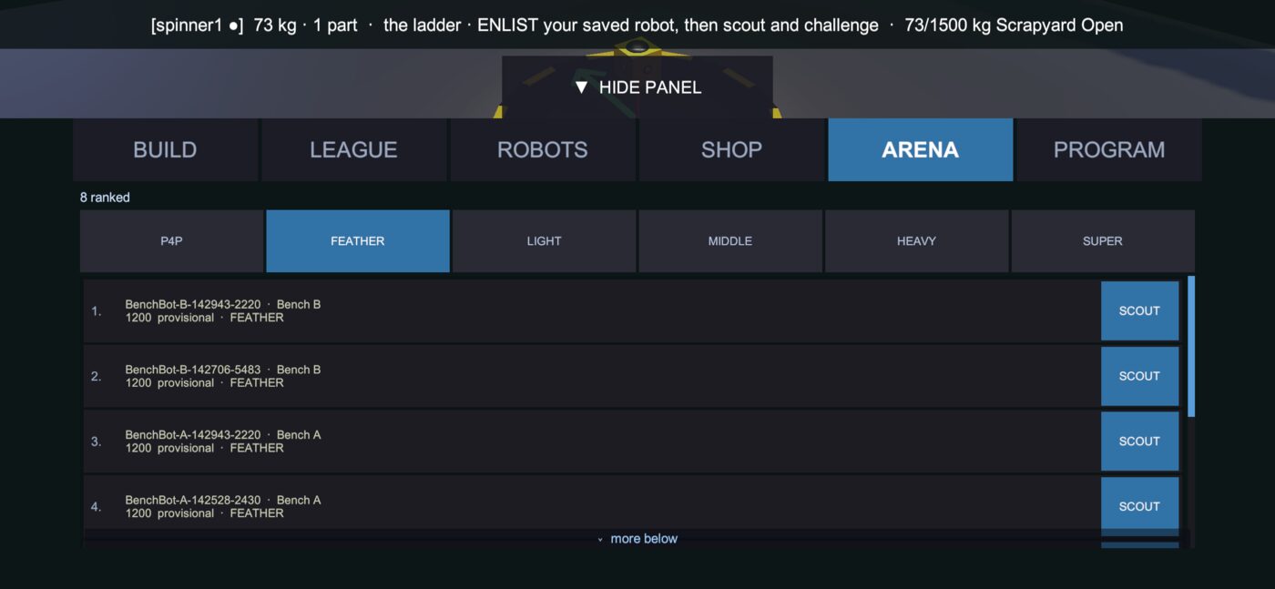 Online arena tab